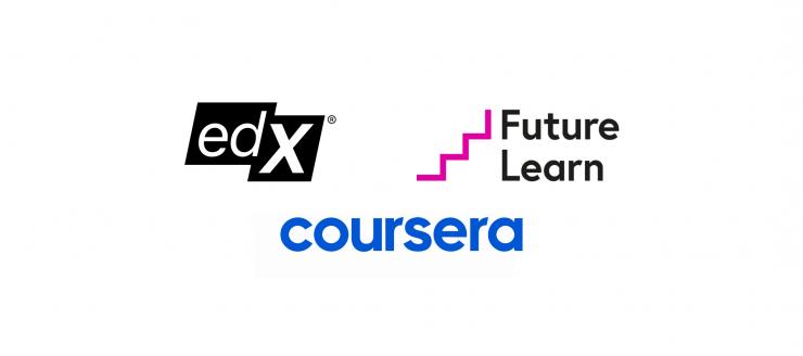 edX, FutureLearn and Coursera logos